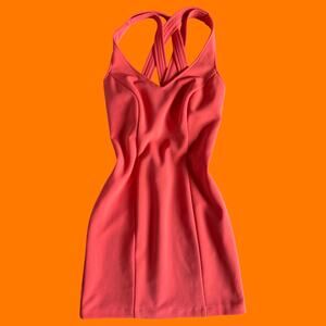 90's vintage coral criss cross bodycon mini dress XS hugo buscati